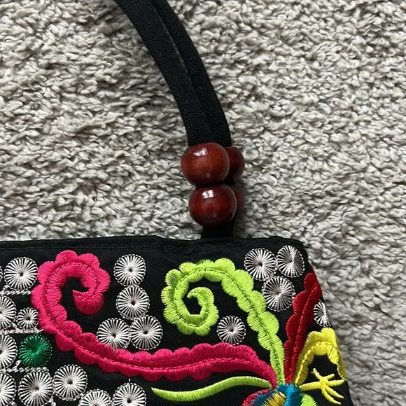 Mexican Embroidered Black Purse / Bag - Never Used - Picture 3 of 5